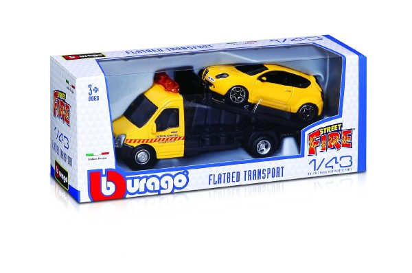 Auto/kamion Bburago odtahovka + auto 1:43 kov/plast 21cm 6 barev v krabičce 22x9x6,5cm