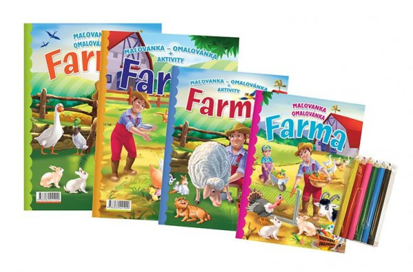 Omalovánky+aktivity/Maľovanky+aktivity Na farmě/Na farme 4ks + pastelky CZ+SK verze v sáčku 21x2