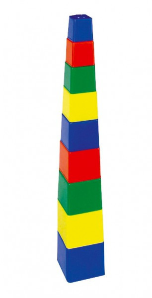Kubus pyramida skládanka hranatá plast 4 barvy 9x9x9cm 12m+