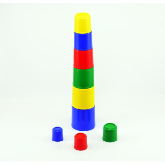 Kubus pyramida skládanka kulatá plast 4 barvy 9x9x8cm 12m+