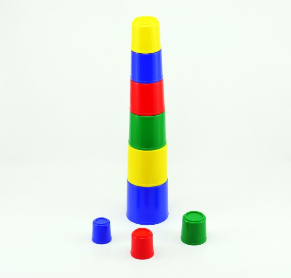 Kubus pyramida skládanka kulatá plast 4 barvy 9x9x8cm 12m+