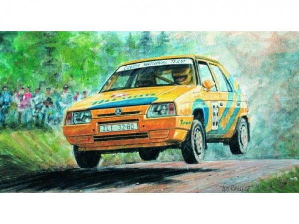 Model Kliklak Škoda Favorit Rallye 96 13,5x6,7cm v krabici 25x14,5x4,5cm