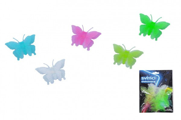 Samolepky na stenu motýľ 6ks plast svietiaci v tme v sáčku 13x17cm