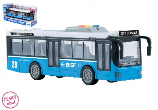 Autobus mestskej dopravy plast 29cm na zotrvačník na bat. so svetlom so zvukom v krabici 32x17x11