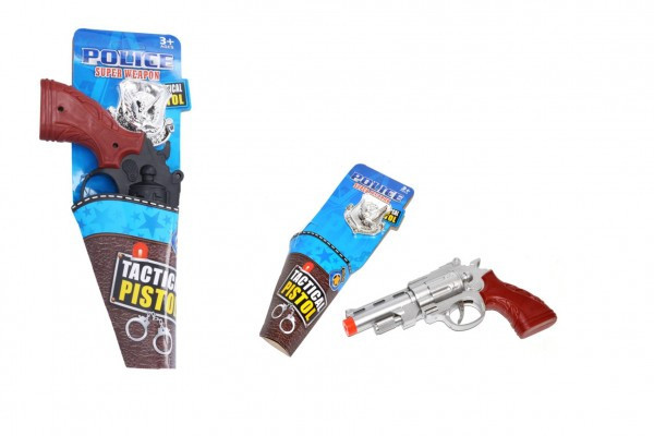 Pištoľ klapací + policajný odznak plast 22cm 2 farby na karte