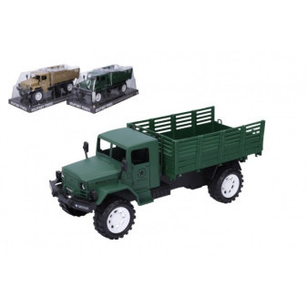 Auto vojenské nákladní plast 27cm na setrvačník 2 barvy v blistru 14x32x13cm