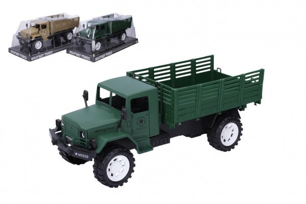 Auto vojenské nákladní plast 27cm na setrvačník 2 barvy v blistru 14x32x13cm