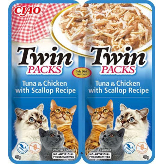 Kapsička Churu Cat Twin Packs - tuňák, kuře a hřebenatky ve vývaru 80g