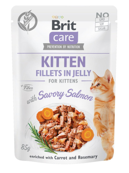 Kapsička Brit Care Cat Kitten. Fillets in Jelly with Savory Salmon 85 g