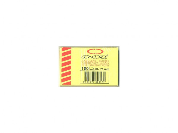 CONCORDE Samolepiace bloček žltý, 50x75mm, 100 listov A1001