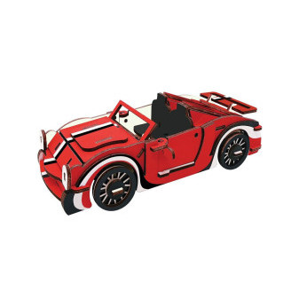 Woodcraft Drewniane puzzle 3D w kolorze czerwonym kabriolet