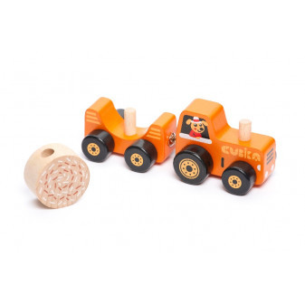 CUBIKA Traktor z hakiem holowniczym - puzzle drewniane z magnesem 3 części