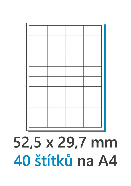 Etykieta 52,5x29,7mm/100szt, A4 biała, Etykiety 1/40