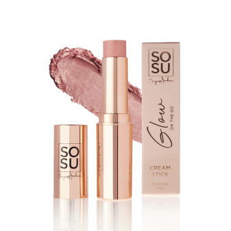 SOSU Cosmetics Glow on the go Tvářenka v tyčince se třpytky Pink, 7g