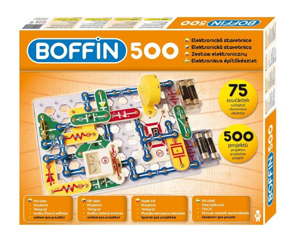 Stavebnica Boffin 500 elektronická 500 projektov na batérie 75ks v krabici 50x39x5cm