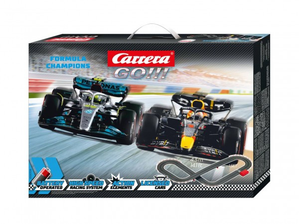 Carrera GO!!! 63518 F1 4,3m + 2 samochody akumulatorowe w pudełku 54x36x7cm