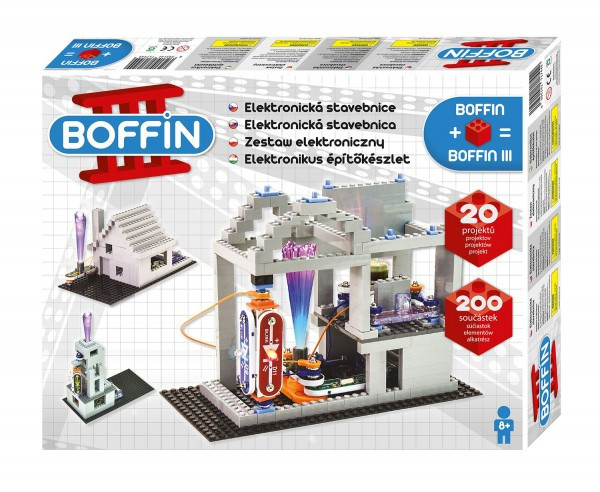Stavebnica Boffin III + kocky elektronická 20 projektov na batérie 200ks v krabici 39x30x6cm