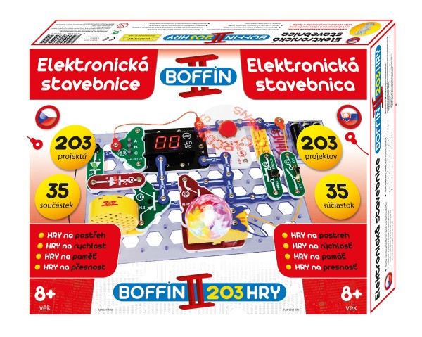 Stavebnica Boffin II. 203 elektronická 203 projektov na batérie 35ks v krabici 40x30x7cm