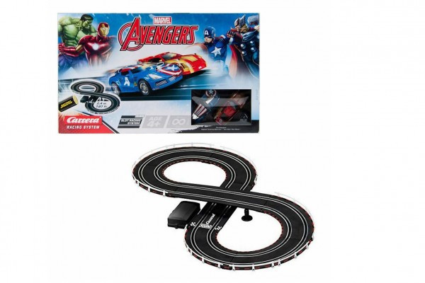 Autodráha Carrera Avengers 2,4 m plast +2 autá na bat. v krabici 50x30x7cm
