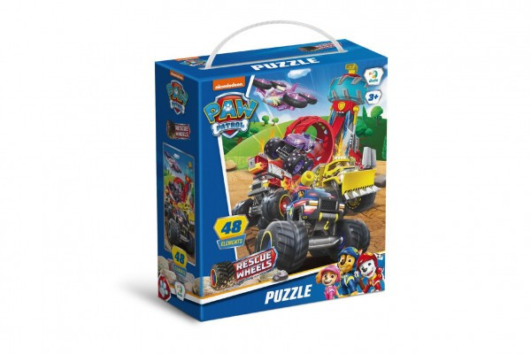 Puzzle Tlapková patrola/Paw Patrol Záchrana na kolech 32x23cm 48 dílků v krabičce 15x18x6cm