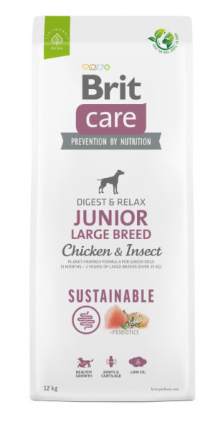Brit Care Dog Sustainable Junior Large Breed - kuracie a insecty, 12kg