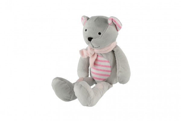 Medveď/Medvedík sediaci so šálom plyš 19cm šedivo-ružový v sáčku 0+
