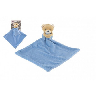 Miś/Teddy śpiący miś plusz 22x22cm niebieski na karteczce w woreczku 0+