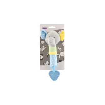Pluszowy słoń gwizdek/gryzacz 23cm na kartkę w woreczku 0+