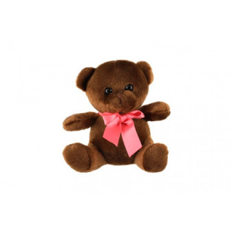 Medvěd/Medvídek sedící s mašlí plyš 15cm tmavě hnědý v sáčku 0+