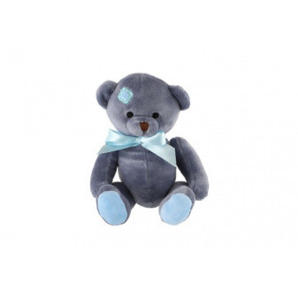 Medveď sediaci s mašľou plyš 20cm modrý v sáčku 0+
