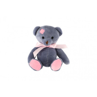 Medveď sediaci s ružovou mašľou plyš 18cm modrý v sáčku 0+