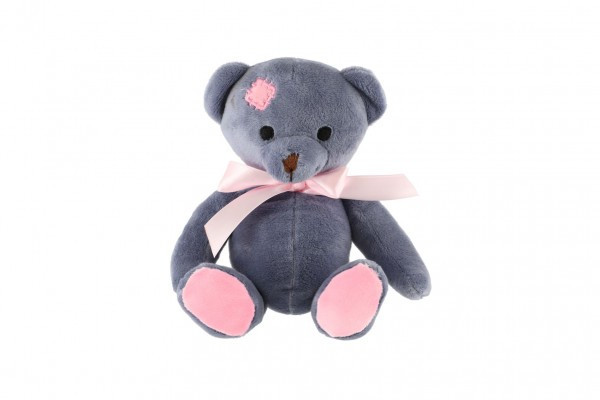 Medveď sediaci s ružovou mašľou plyš 18cm modrý v sáčku 0+