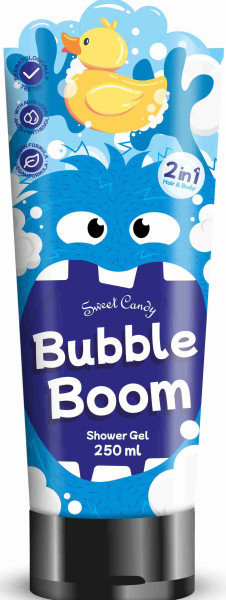 Sweet Candy Vegan 2v1 pre deti šampón a sprchový gél Bubble Boom, 250ml