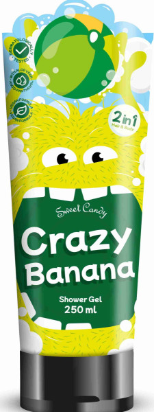 Sweet Candy Vegan 2v1 pro děti šampon a sprchový gel Crazy Banana, 250ml
