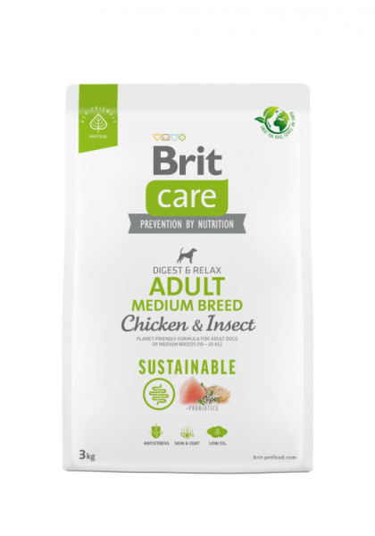 Brit Care Dog Sustainable Adult Medium Breed - kurczak i owady, 3kg