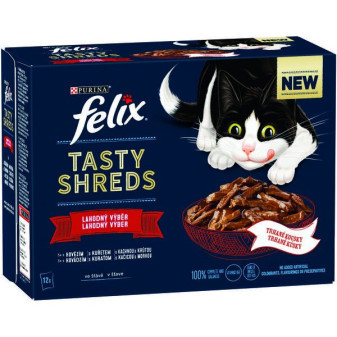 Saszetka FELIX TASTY SHREDS Multipack wołowina+kurczak+kaczka+indyk w soku 12x80g