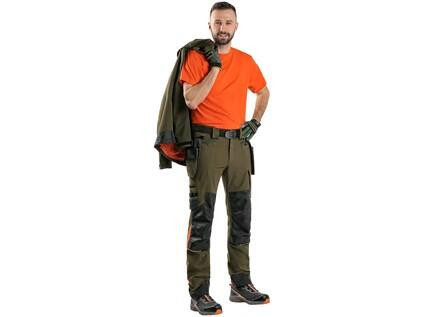 Kalhoty CXS NAOS pánské, khaki-olivová, HV oranžové doplňky, vel. 56