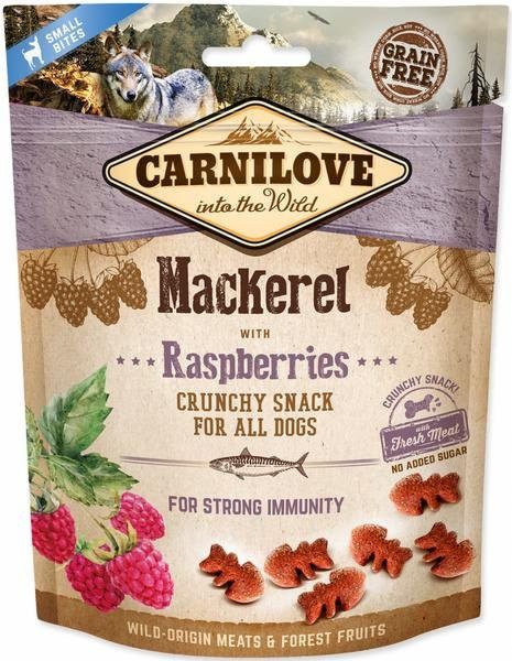 Kapsička Carnilove Dog Crunchy Snack Mackerel, Raspberry and fresh meat 200g