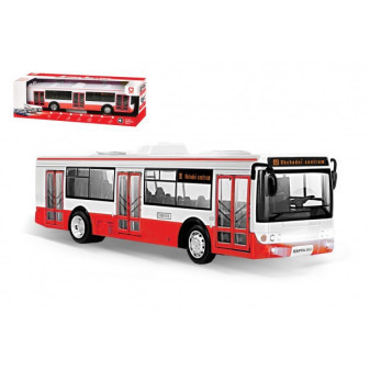 Autobus česky mluvící plast 28cm červený na zpětné natažení na bat. se světem se zvukem v krabic