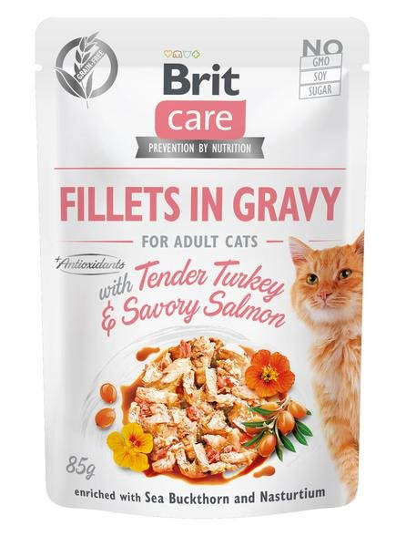 Brit Care Cat Fillets in GravyTurkey & Savory Salmon 85g