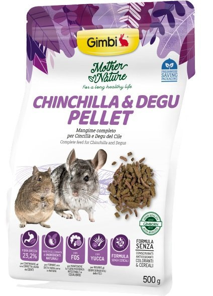 GIMBI MOTHER NATURE  činčila a degu sušené pelety 500g