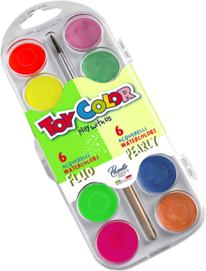 Vodové farby 30mm Toy color Fluo 6ks + Perleť 6ks