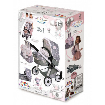 Skladací kočík pre bábiky 3 v 1 s batôžkom SKY 2020 - 70 cm
