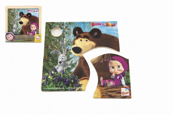 Skládačka Puzzle dřevo Máša a Medvěd se zajícem 4ks 15x15cm 12m+