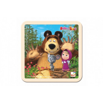 Skladačka Puzzle drevo Máša a Medveď s myškou 4ks 15x15cm 12m+