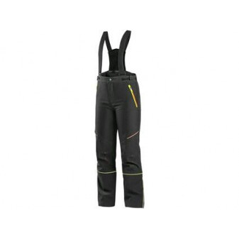 CXS TRENTON Winter Softshell Pants, dziecięce, czarne z żółto-pomarańczowymi dodatkami HV