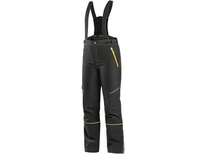 Spodnie CXS TRENTON, zimowe softshell, dziecięce, czarne z żółtymi/pomarańczowymi dodatkami HV, rozmiar 120