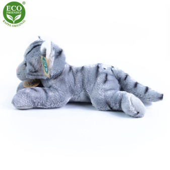 Plyšová kočka ležící šedá 18 cm ECO-FRIENDLY