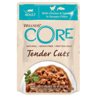 Kapsička Wellness Core Cat Tender kuře a losos v omáčce 85g