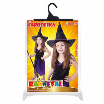 Dětský kostým fialový s kloboukem čarodějnice/Halloween (S)